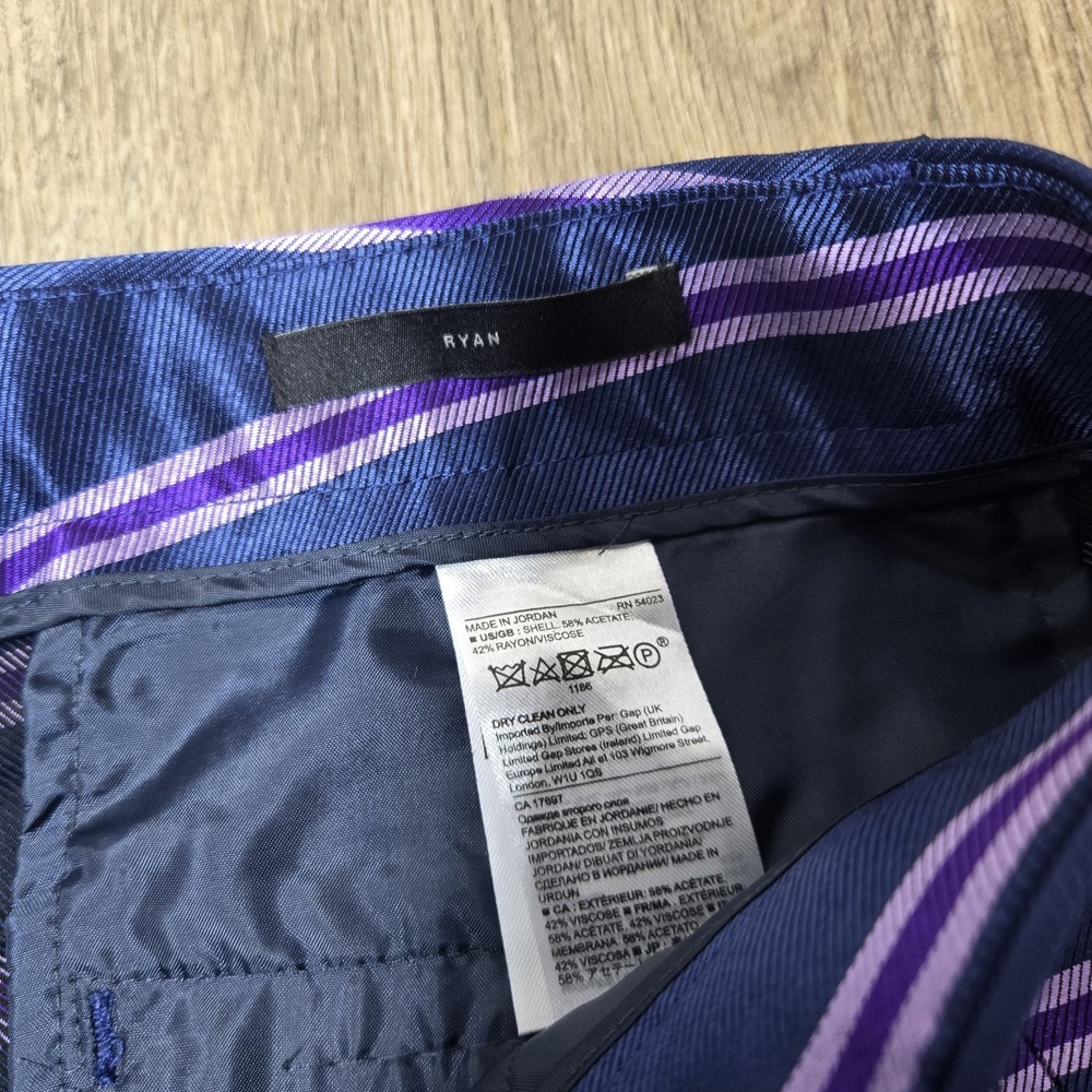 NWT Banana Republic Ryan Navy Blue Purple Striped Satin Trouser Pants Size 6S - Picture 3 of 8